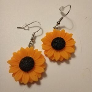 Sunflower Earrings in Orange and Black